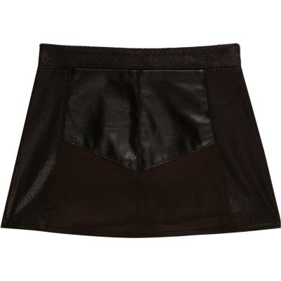 Mini girls block leather-look skirt
